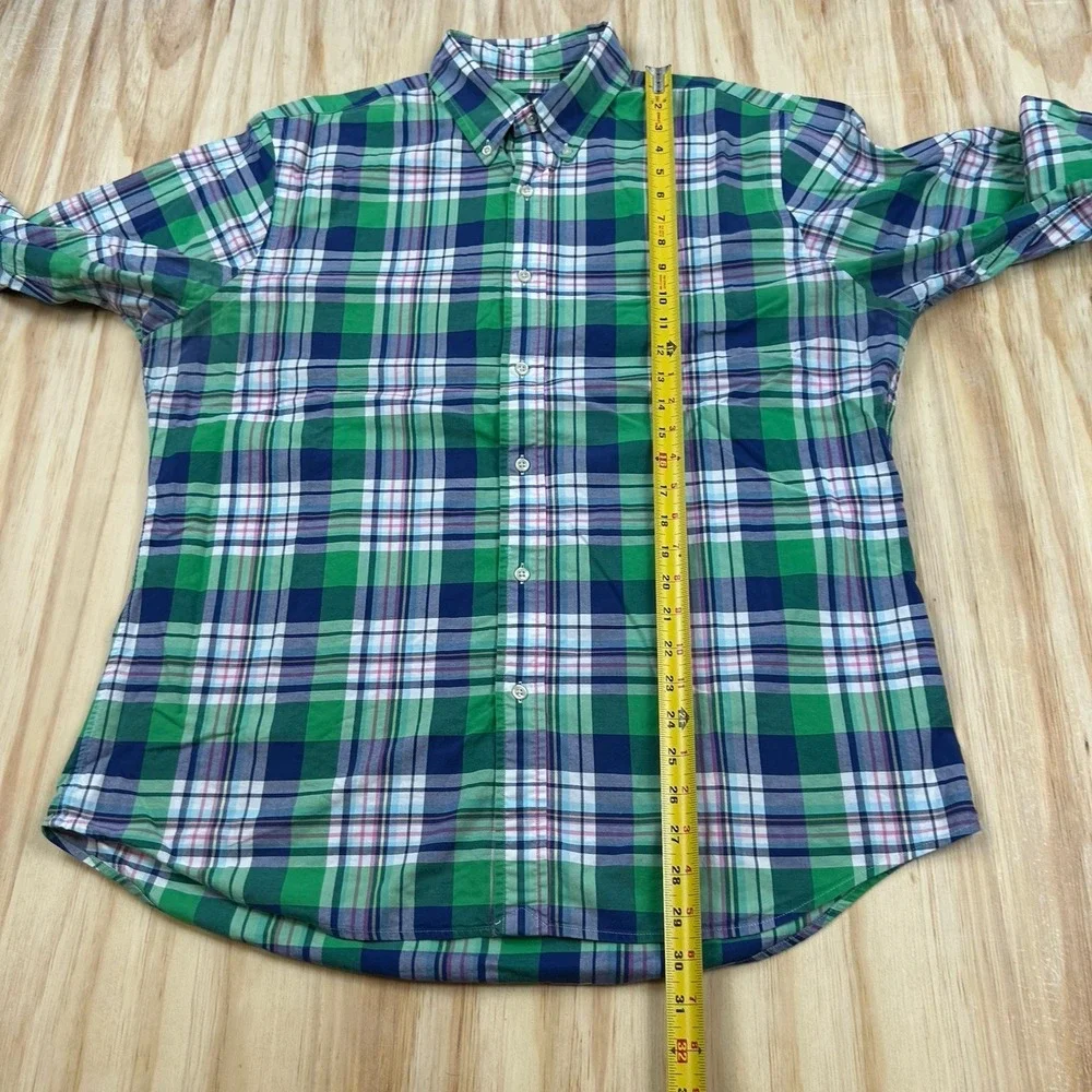 Polo Ralph Lauren XL Stretch Oxford Plaid Slim Fit Pony Colorful Blue Green Prep